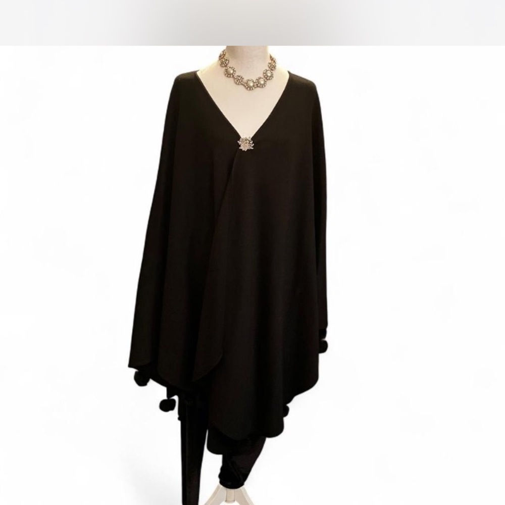 Quite Luxury,Soft girl,pre loved Nina Leonard Drape cape with fur balls